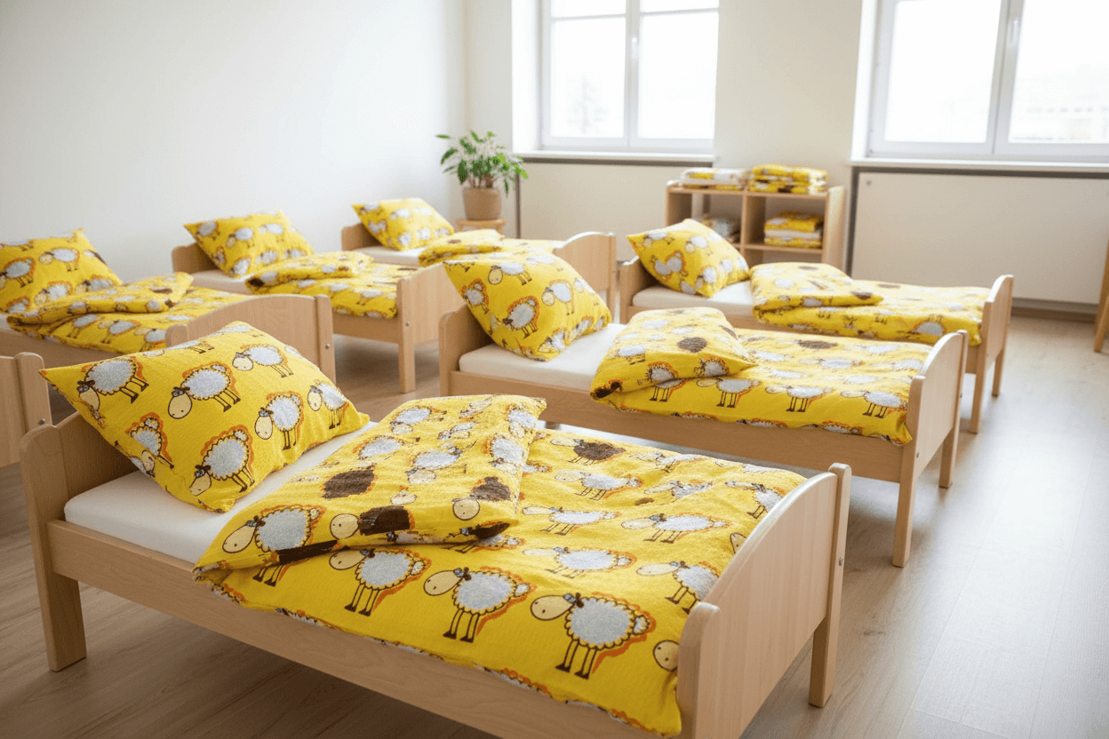 Krepové dětské povlečení do školky „Beránek žlutý“